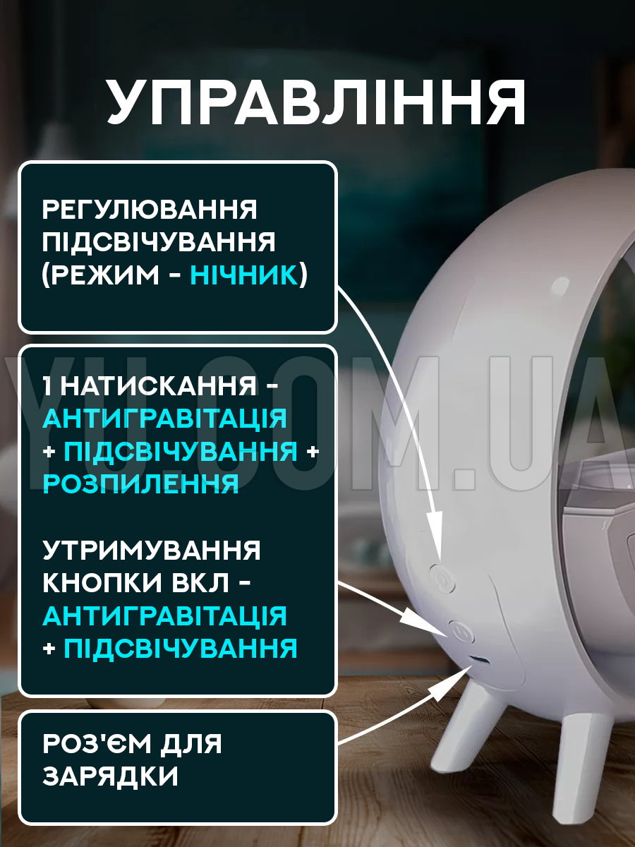 Антигравитационный увлажнитель воздуха с RGB подсветкой G with water BLACK